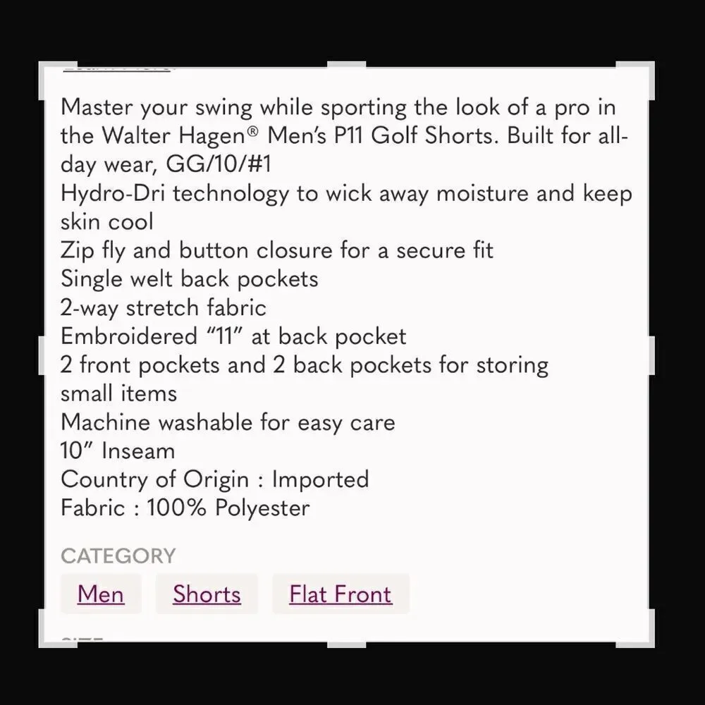 Walter Hagen Men's P11 Golf Shorts